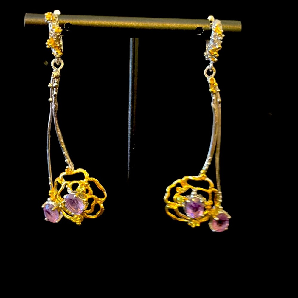 Silver and amethyst danglw flower earrings gemstone